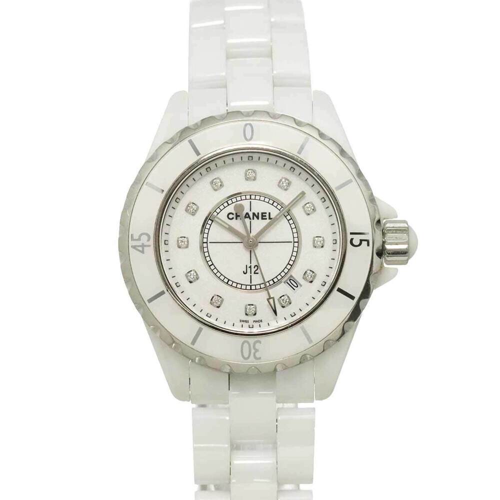 Chanel J12 33mm H1628 Women's Watch, 12 Diamonds, Date Display, White Ceramic...